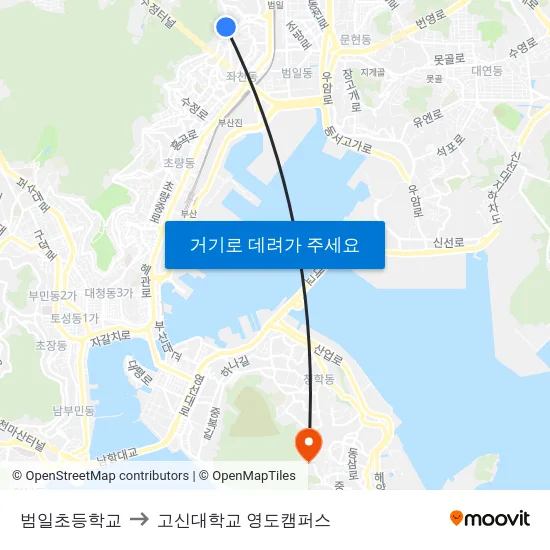 범일초등학교 to 고신대학교 영도캠퍼스 map