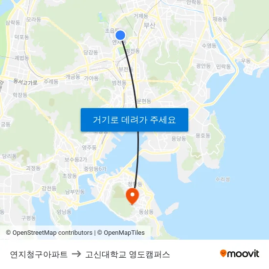 연지청구아파트 to 고신대학교 영도캠퍼스 map
