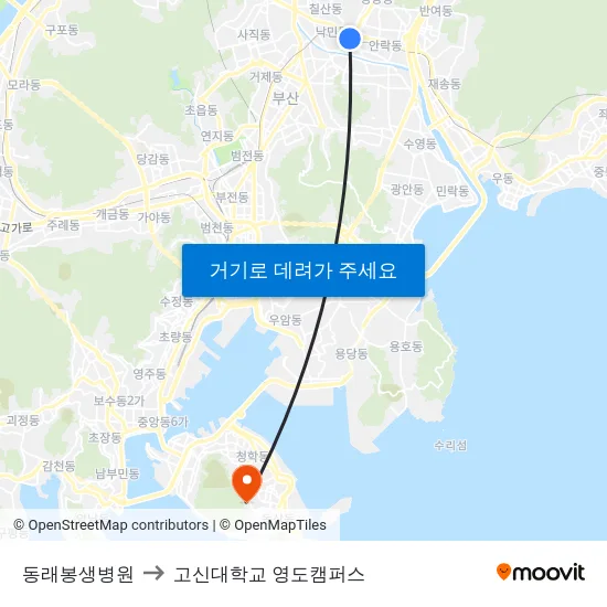동래봉생병원 to 고신대학교 영도캠퍼스 map