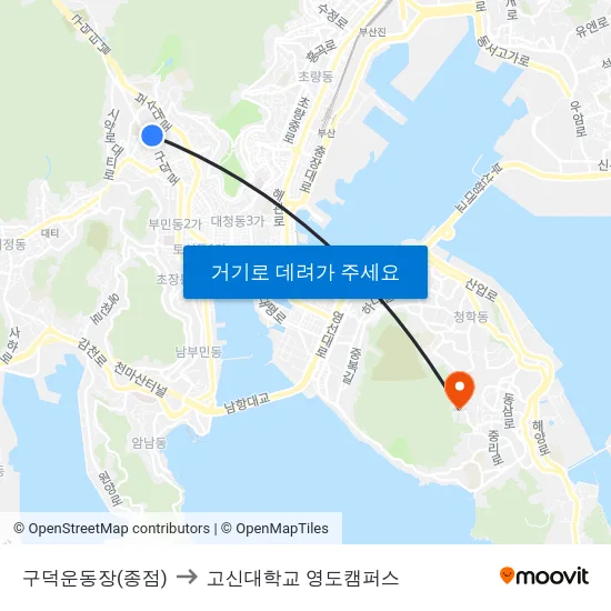 구덕운동장(종점) to 고신대학교 영도캠퍼스 map