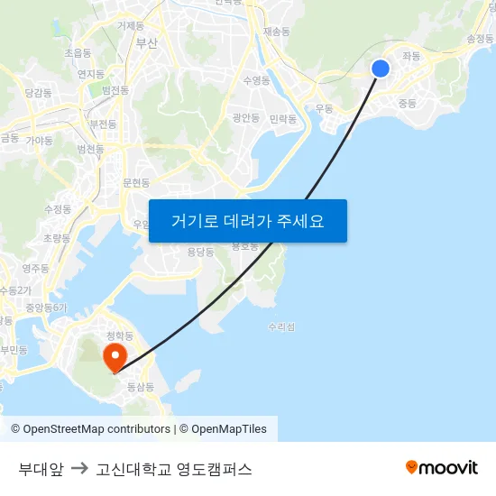 부대앞 to 고신대학교 영도캠퍼스 map
