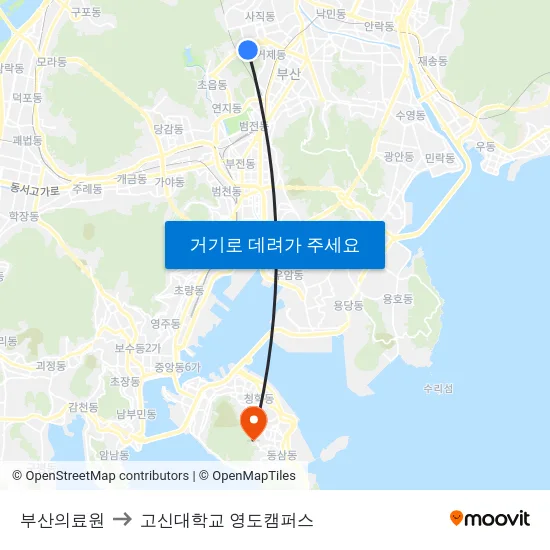부산의료원 to 고신대학교 영도캠퍼스 map