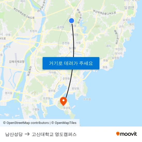 남산성당 to 고신대학교 영도캠퍼스 map