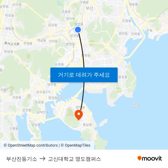 부산진등기소 to 고신대학교 영도캠퍼스 map
