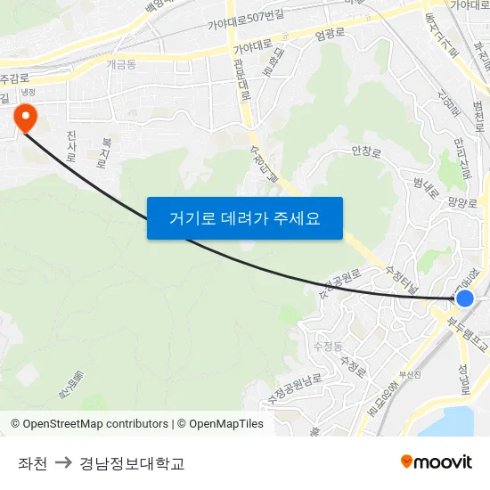 좌천 to 경남정보대학교 map