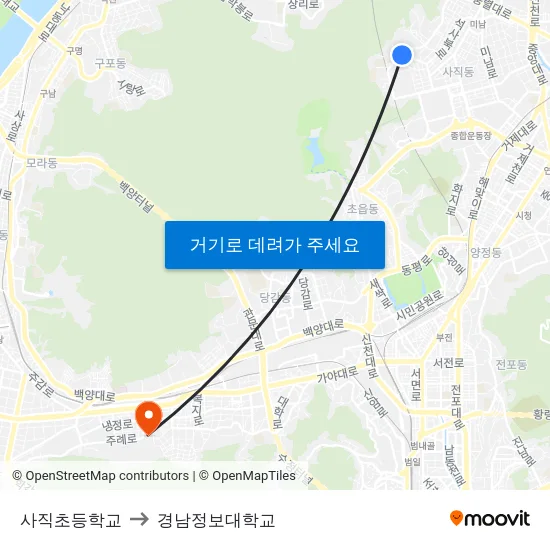 사직초등학교 to 경남정보대학교 map