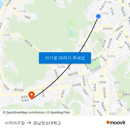 사직야구장 to 경남정보대학교 map