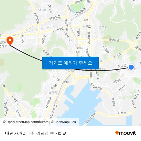 대연사거리 to 경남정보대학교 map