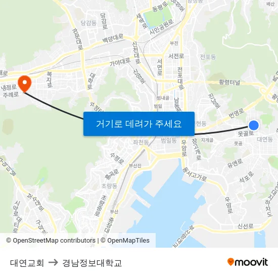 대연교회 to 경남정보대학교 map