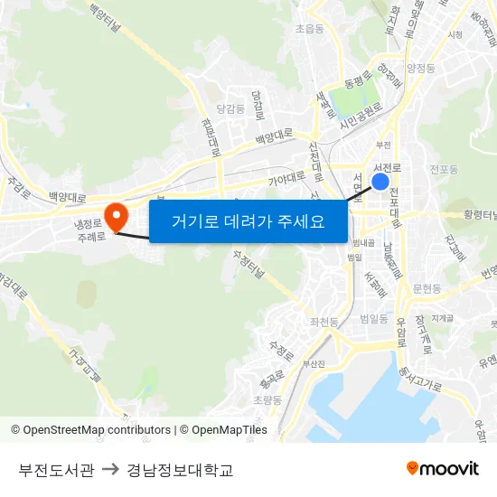 부전도서관 to 경남정보대학교 map