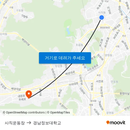 사직운동장 to 경남정보대학교 map