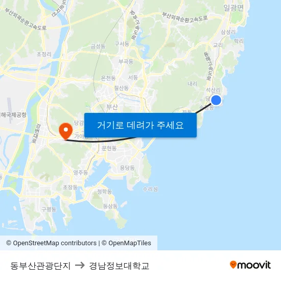 동부산관광단지 to 경남정보대학교 map
