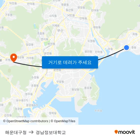 해운대구청 to 경남정보대학교 map