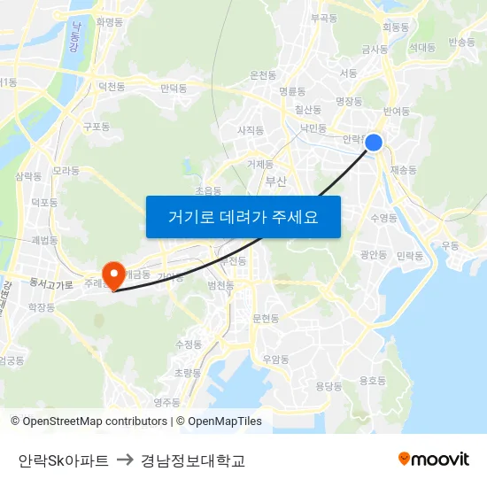 안락Sk아파트 to 경남정보대학교 map