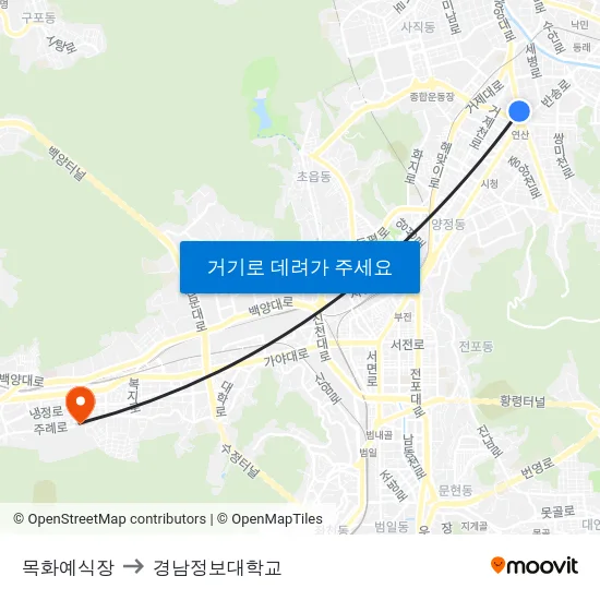 목화예식장 to 경남정보대학교 map