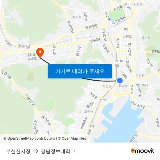 부산진시장 to 경남정보대학교 map