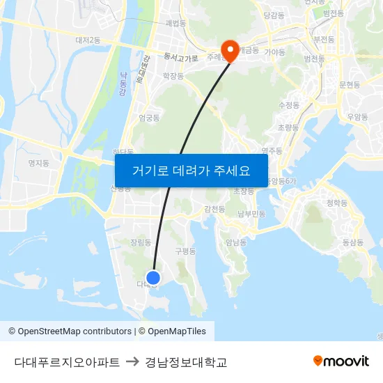 다대푸르지오아파트 to 경남정보대학교 map