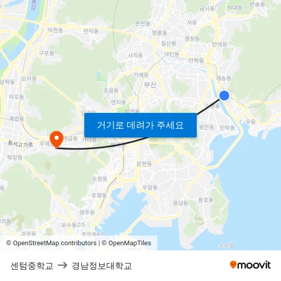 센텀중학교 to 경남정보대학교 map