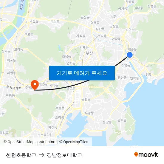 센텀초등학교 to 경남정보대학교 map