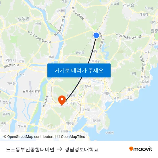 노포동부산종합터미널 to 경남정보대학교 map