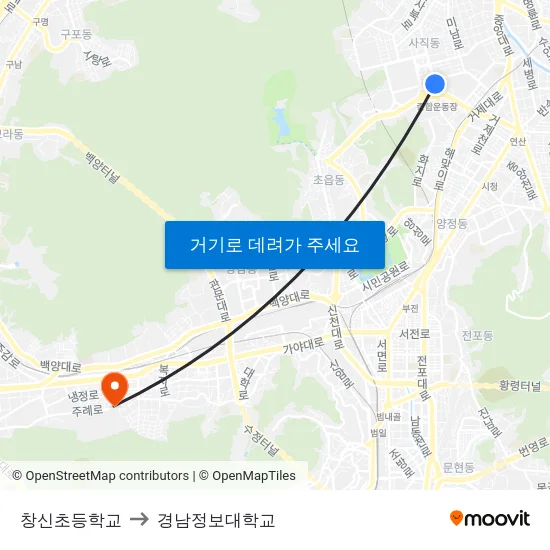 창신초등학교 to 경남정보대학교 map