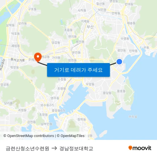 금련산청소년수련원 to 경남정보대학교 map
