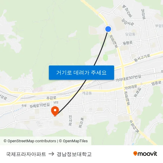 국제프라자아파트 to 경남정보대학교 map