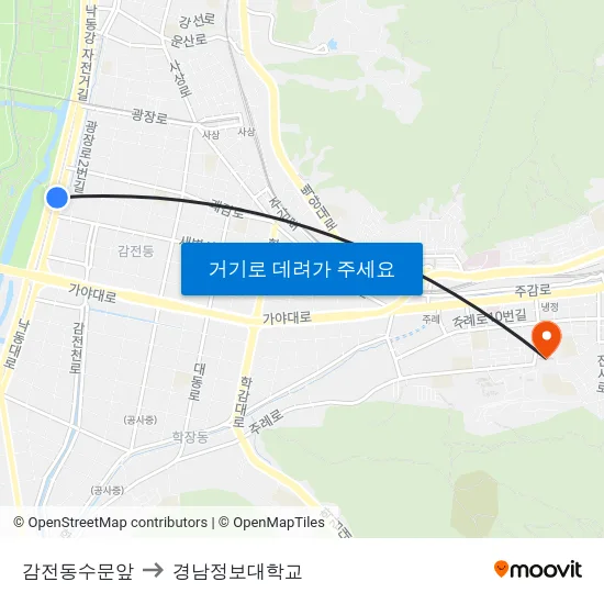감전동수문앞 to 경남정보대학교 map