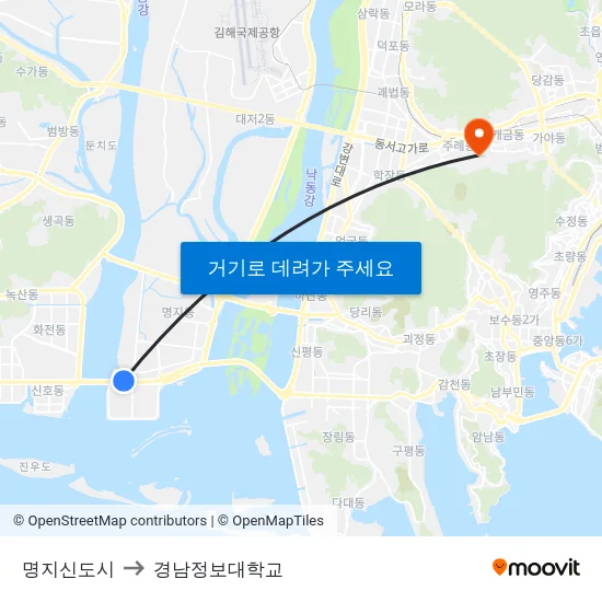 명지신도시 to 경남정보대학교 map