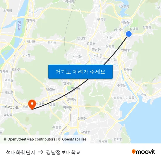 석대화훼단지 to 경남정보대학교 map