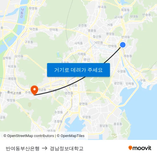 반여동부산은행 to 경남정보대학교 map