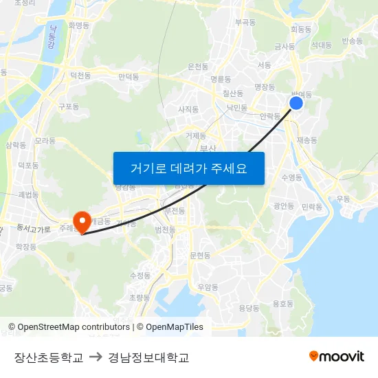 장산초등학교 to 경남정보대학교 map