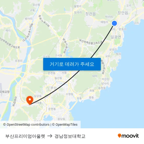 부산프리미엄아울렛 to 경남정보대학교 map