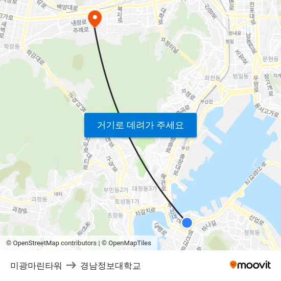 미광마린타워 to 경남정보대학교 map