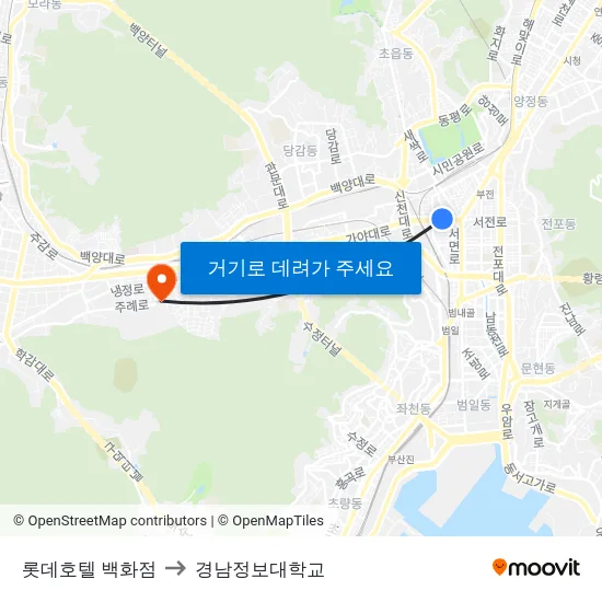 롯데호텔 백화점 to 경남정보대학교 map