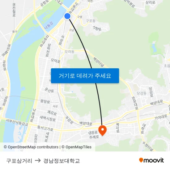 구포삼거리 to 경남정보대학교 map