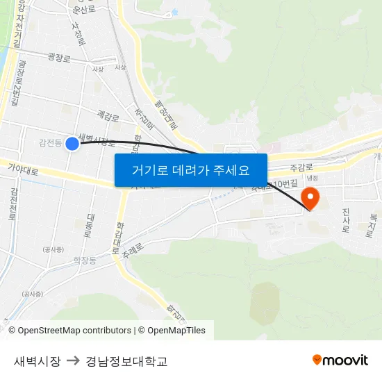 새벽시장 to 경남정보대학교 map