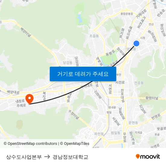 상수도사업본부 to 경남정보대학교 map
