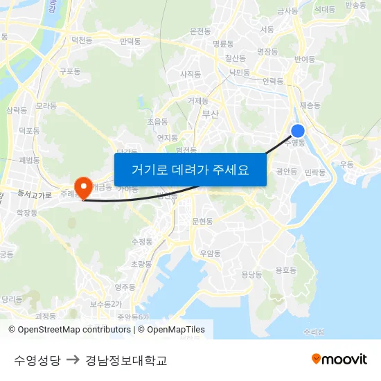 수영성당 to 경남정보대학교 map