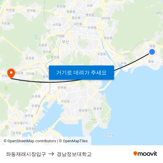 좌동재래시장입구 to 경남정보대학교 map