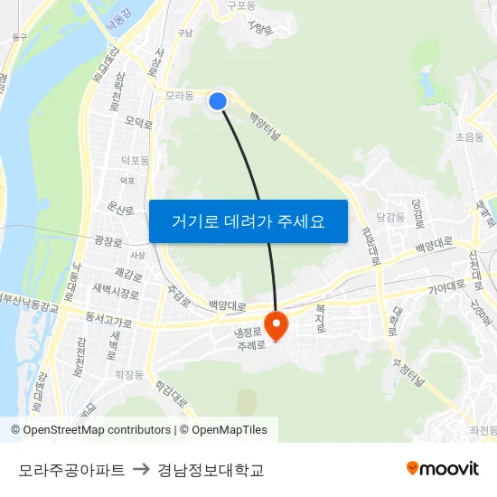 모라주공아파트 to 경남정보대학교 map