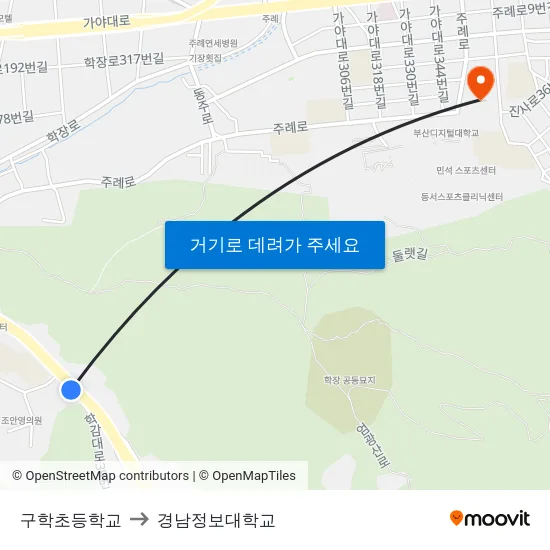 구학초등학교 to 경남정보대학교 map
