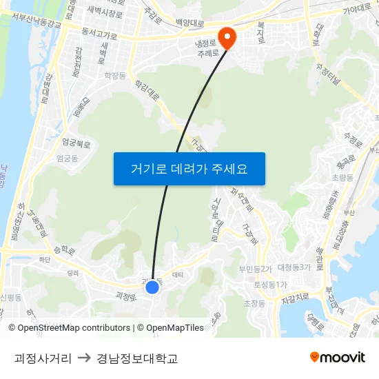 괴정사거리 to 경남정보대학교 map
