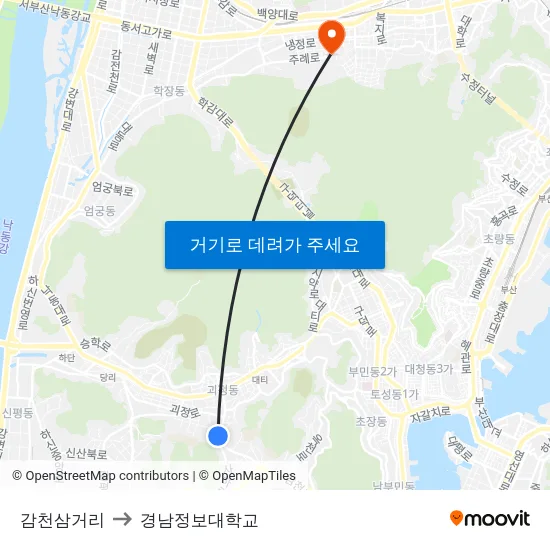 감천삼거리 to 경남정보대학교 map