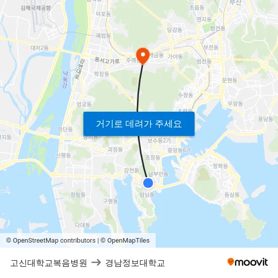 고신대학교복음병원 to 경남정보대학교 map
