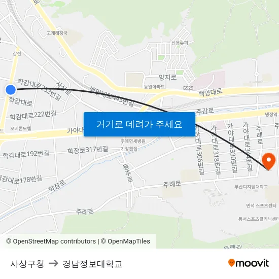 사상구청 to 경남정보대학교 map