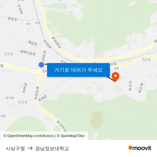 사상구청 to 경남정보대학교 map