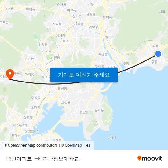 벽산아파트 to 경남정보대학교 map