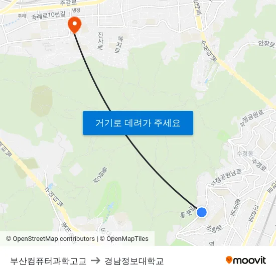 부산컴퓨터과학고교 to 경남정보대학교 map