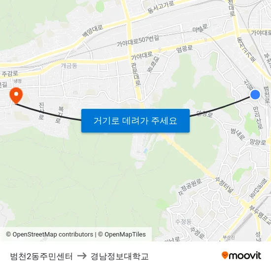 범천2동주민센터 to 경남정보대학교 map